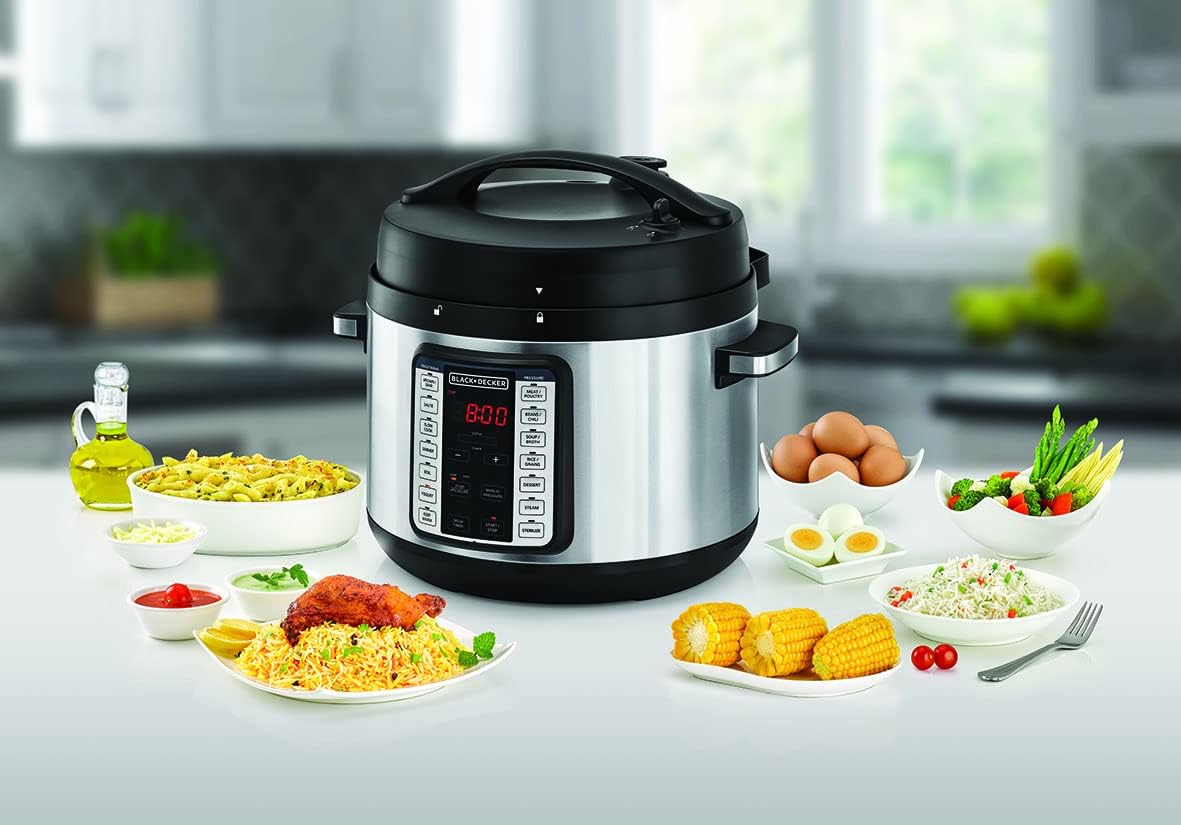 Black & Decker Smart Steam Pot, 1350W Power, 10L, 9 in 1 Usage, 14 Smart Programmable Electric Pressure Cooker وعاء بخار بتصميم انيق من بلاك + ديكر، بقدرة 1350 واط وسعة 10 لتر، طنجرة ضغط كهربائية أنيقة قابلة للبرمجة Black & Decker Smart Steam Pot, 1350W Power, 10L, 9 in 1 Usage, 14 Smart Programmable Electric Pressure Cooker وعاء بخار بتصميم انيق من بلاك + ديكر، بقدرة 1350 واط وسعة 10 لتر، طنجرة ضغط كهربائية أنيقة قابلة للبرمجة